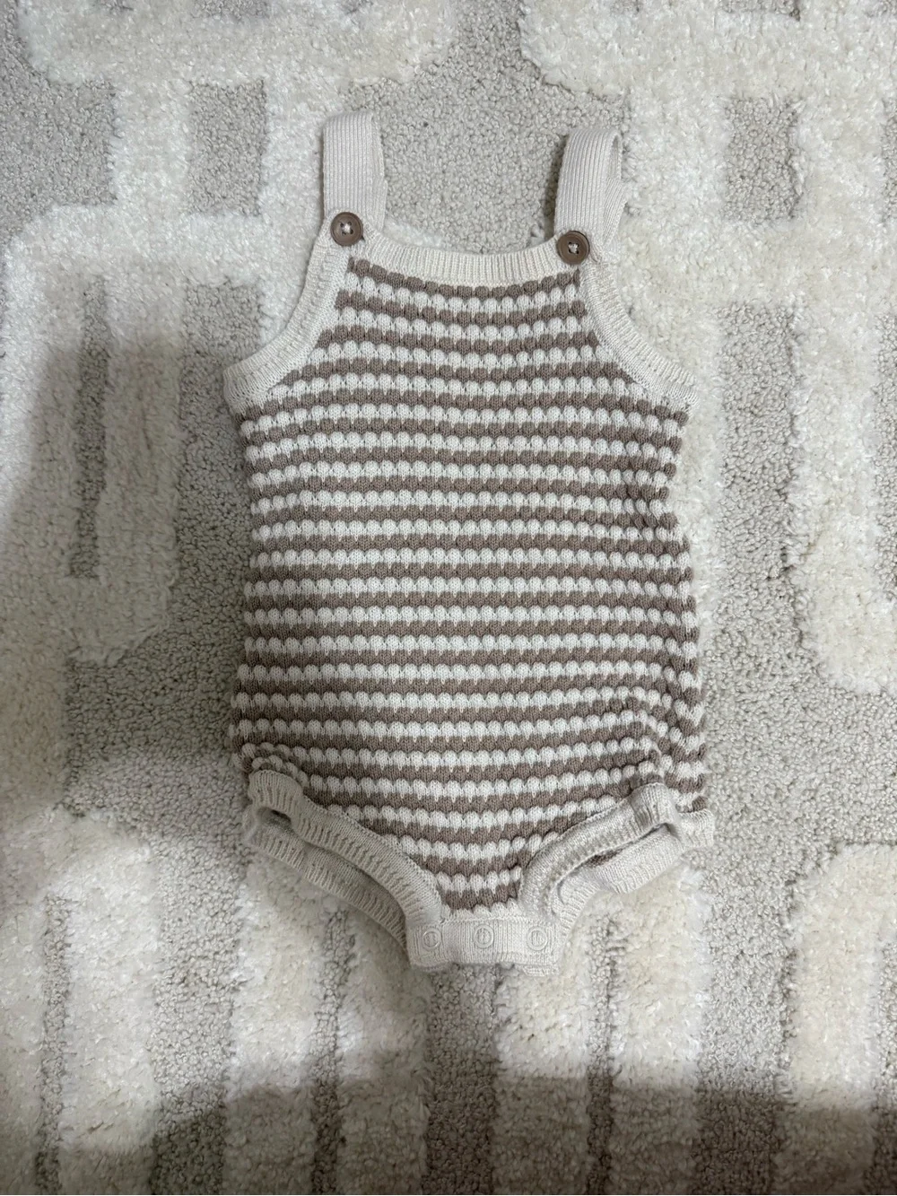 Carter's Cream and Light Brown Striped Knit Baby Romper
